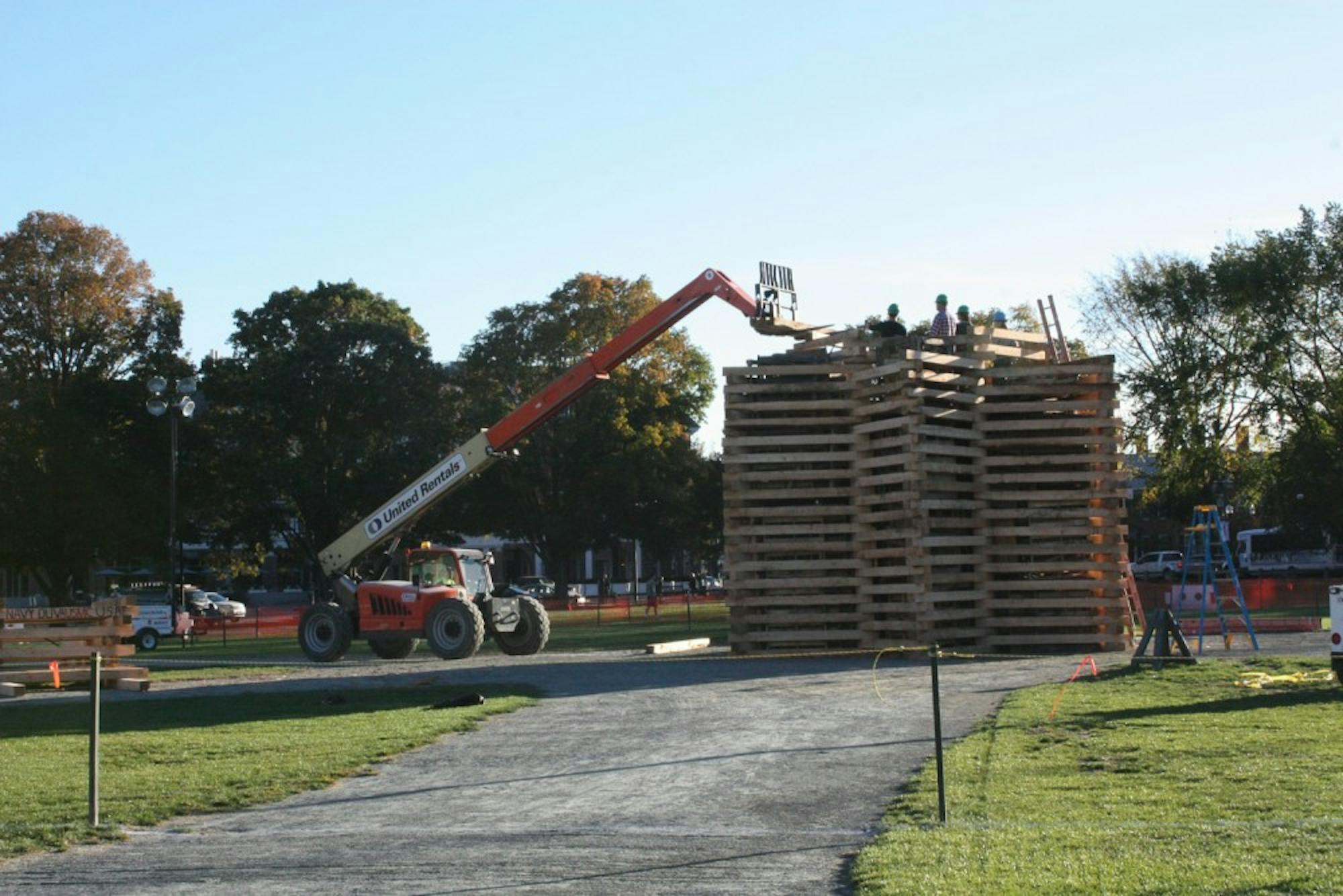 As of Thursday, the Homecoming bonfire was still in the process of being built.