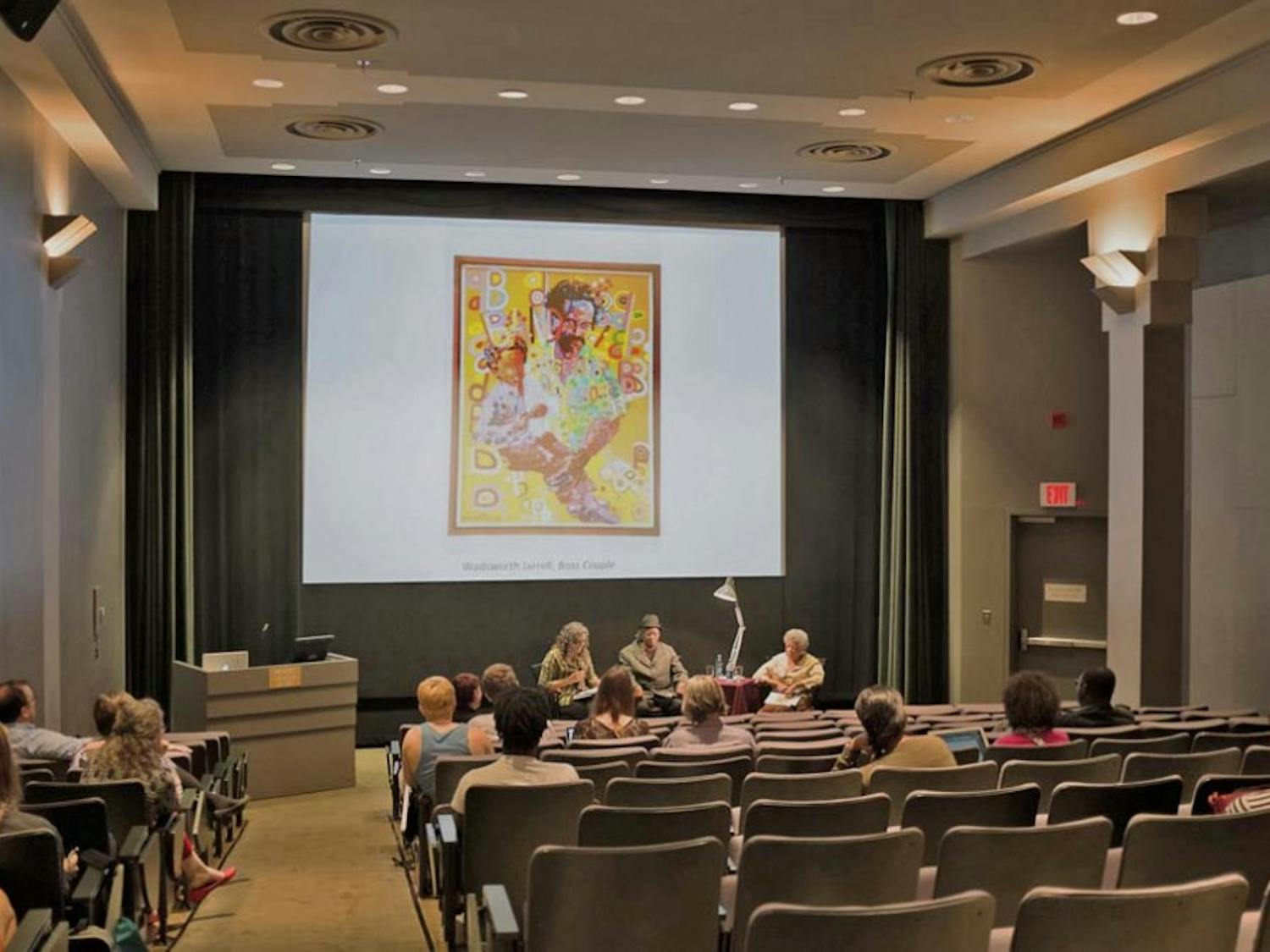Artists Jae and Wadsworth Jarrell gave a talk on Wednesday in the Hood Museum's Kim Gallery.