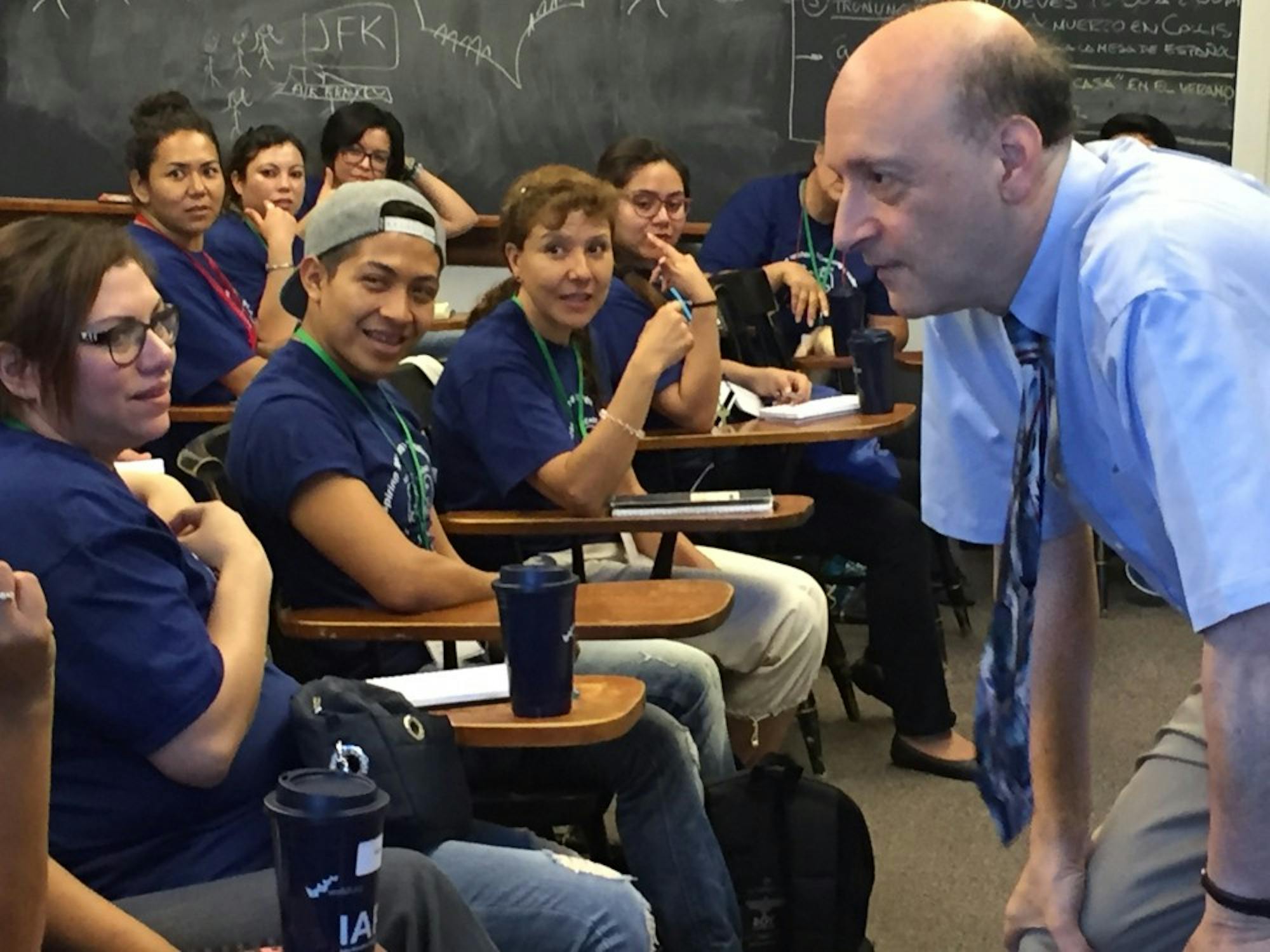 Joe Goldfield '76 gives a demonstration immersion class in French to showcase the Rassias method.