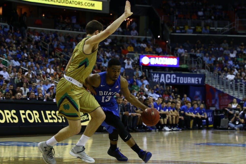 Matt Jones' 3-pointer gave Duke a 16-point lead with 14:58 to go in the game, but Notre Dame rattled off a 14-0 run to get back within striking distance.