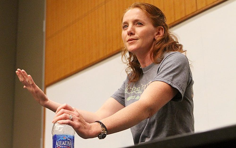 Leah Bergman, co-founder of Local Yogurt, speaks to students.