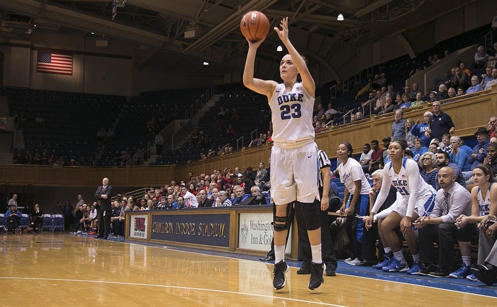 <p>Rebecca Greenwell knocked down four 3-pointers to help Duke pull away from the Lady Flames.</p>