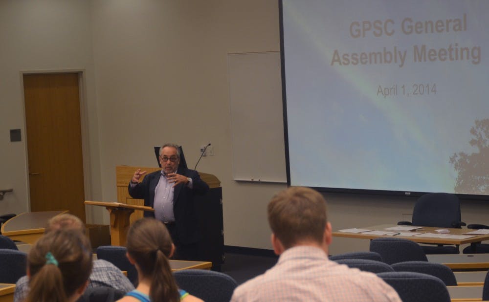 Provost Peter Lange discussed his role at the University at Tuesday's GPSC meeting.