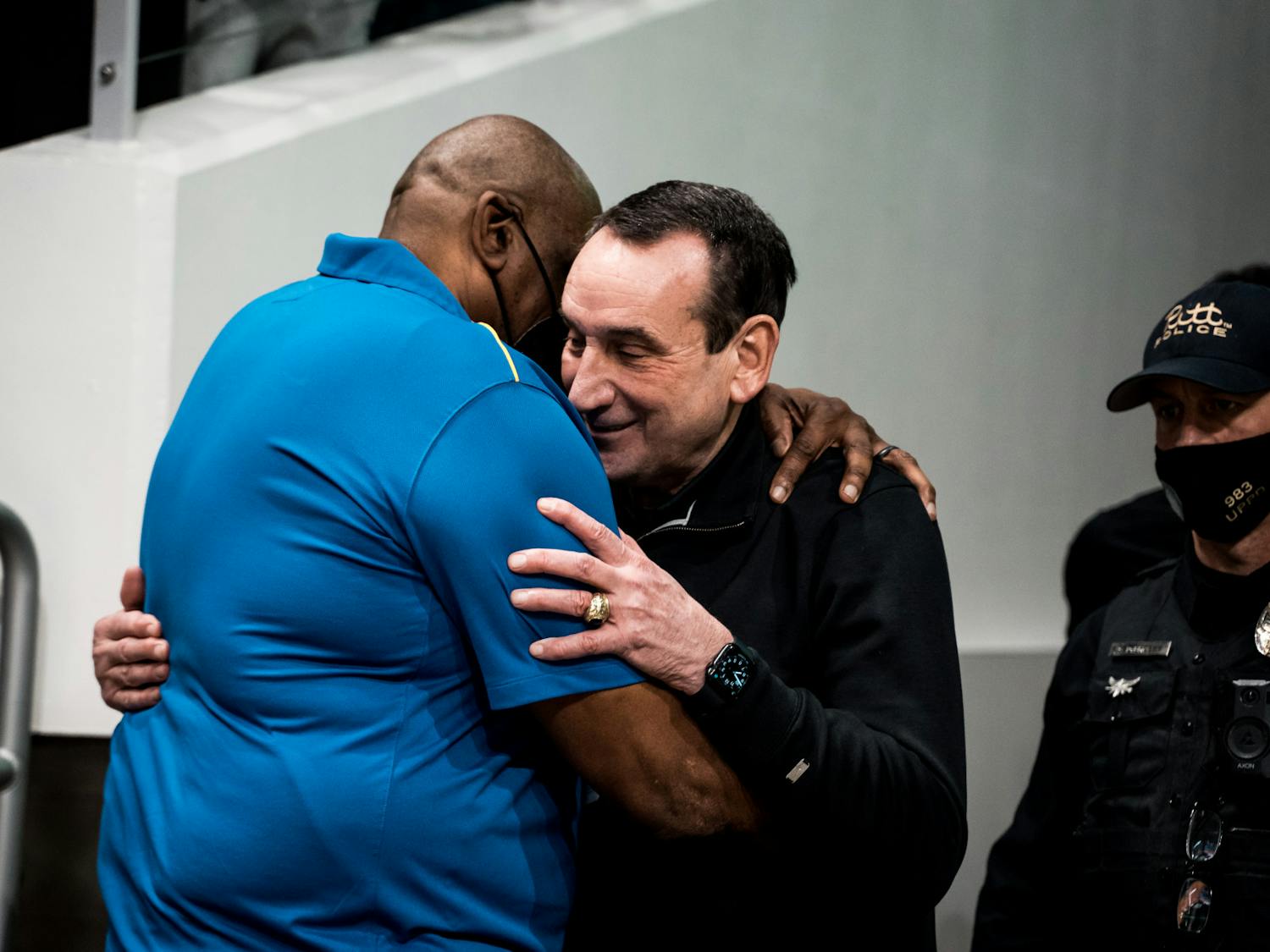 Coach K's last away game was played at Pittsburgh on March 2nd. The Blue Devils took the lead and never let go, beating the Panthers 86-56.