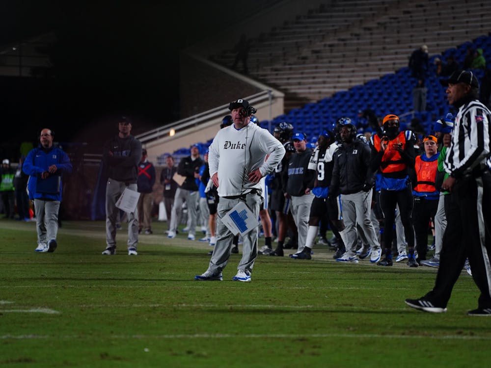 Head coach Mike Elko stands on the sidelines during Duke's win against Wake Forest.