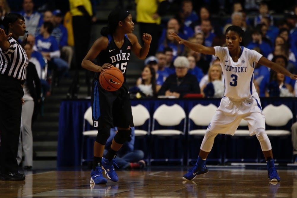 Freshman Kyra Lambert was one of several Blue Devils to struggle from the floor Sunday, shooting 1-of-8.