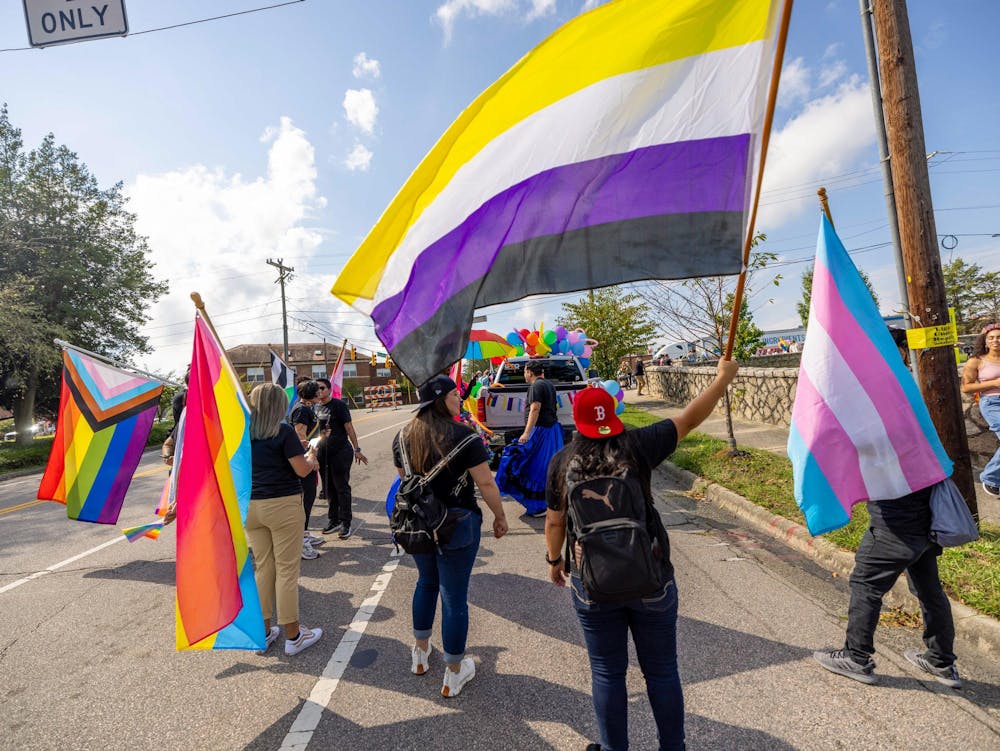 <p>The parade line-up on North Buchanan Boulevard.</p>