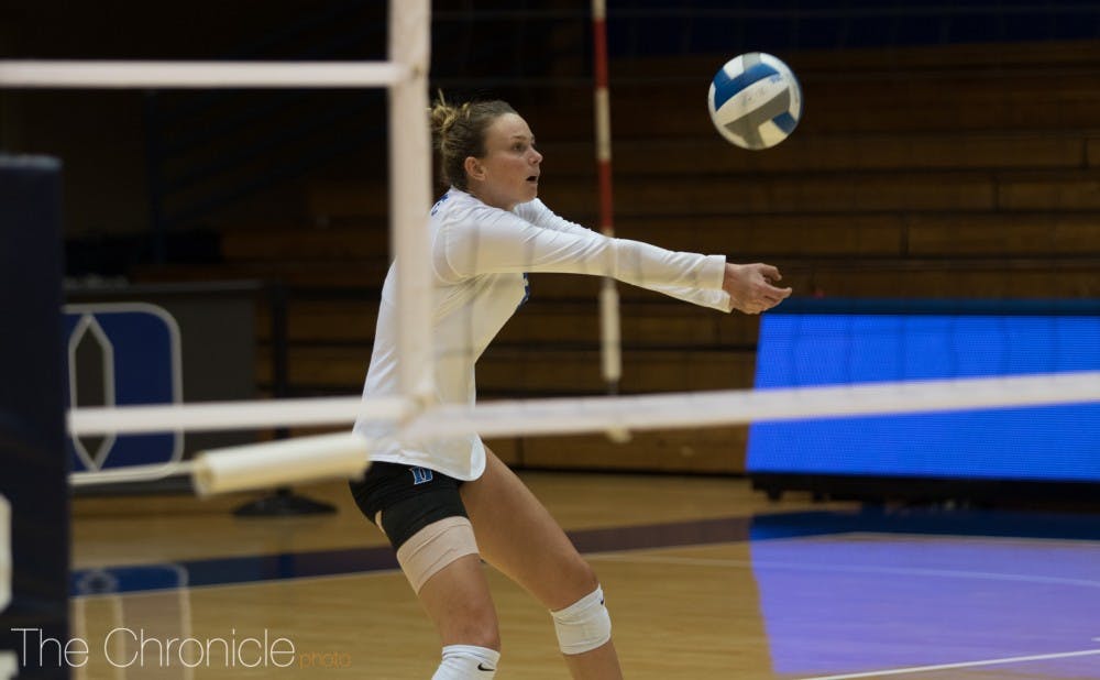 <p>Cadie Bates led the Blue Devils with 18 kills in the loss.</p>