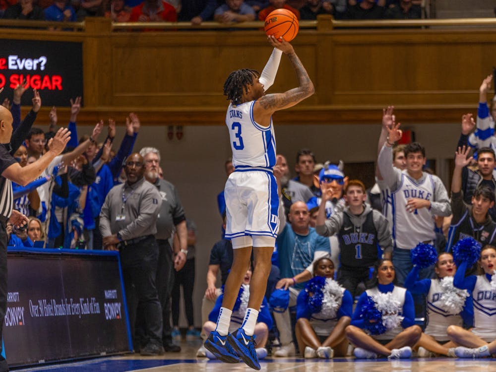 Isaiah Evans pulls up for a three against Auburn. 