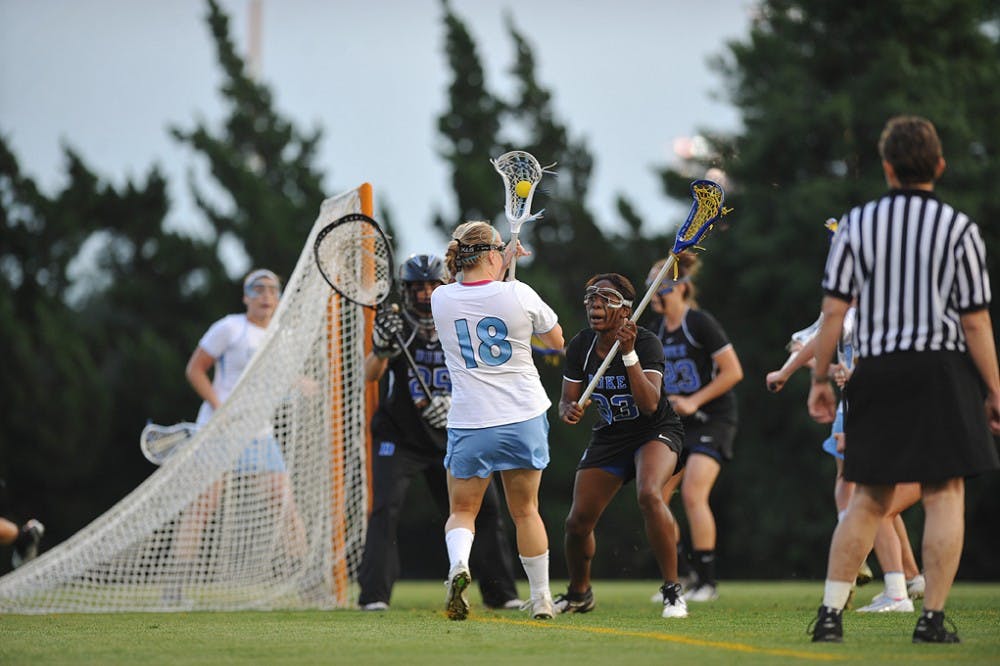 Gabby Moise helped hold the Tar Heels’ Abbey Friend, who has scored 37 goals this year, to just one assist.