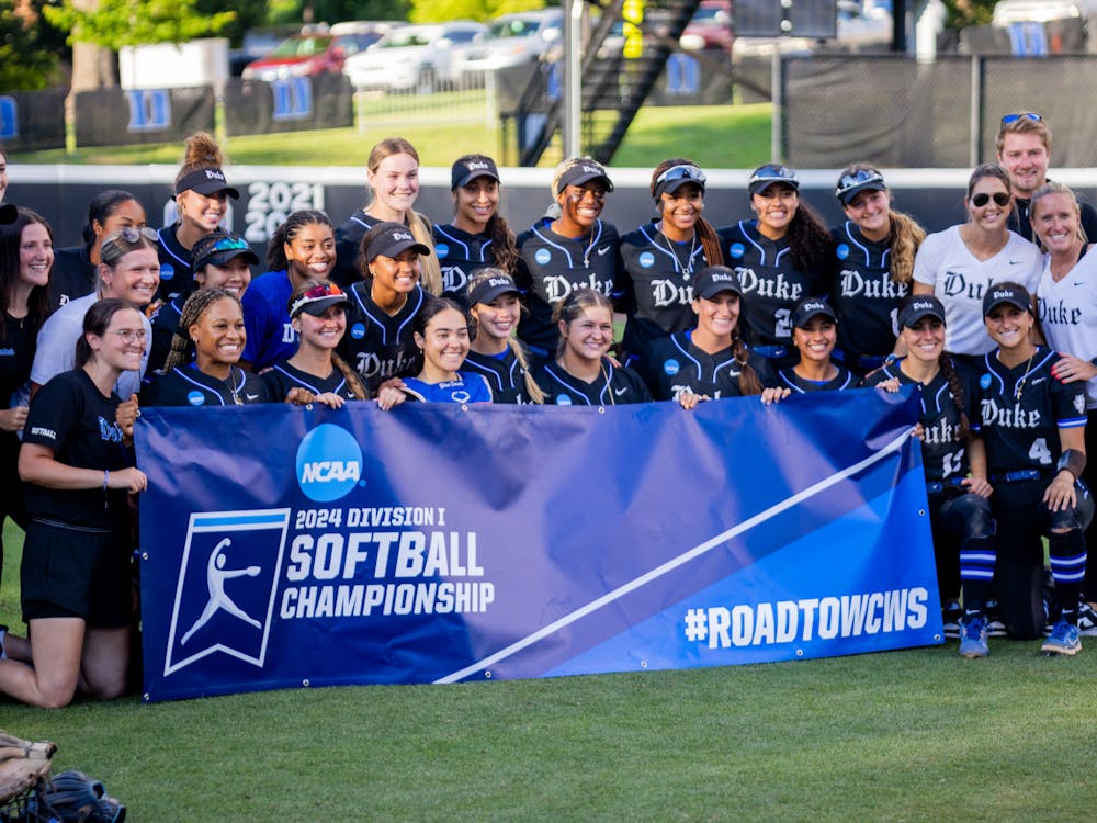 Duke softball gathers following the win against South Carolina.