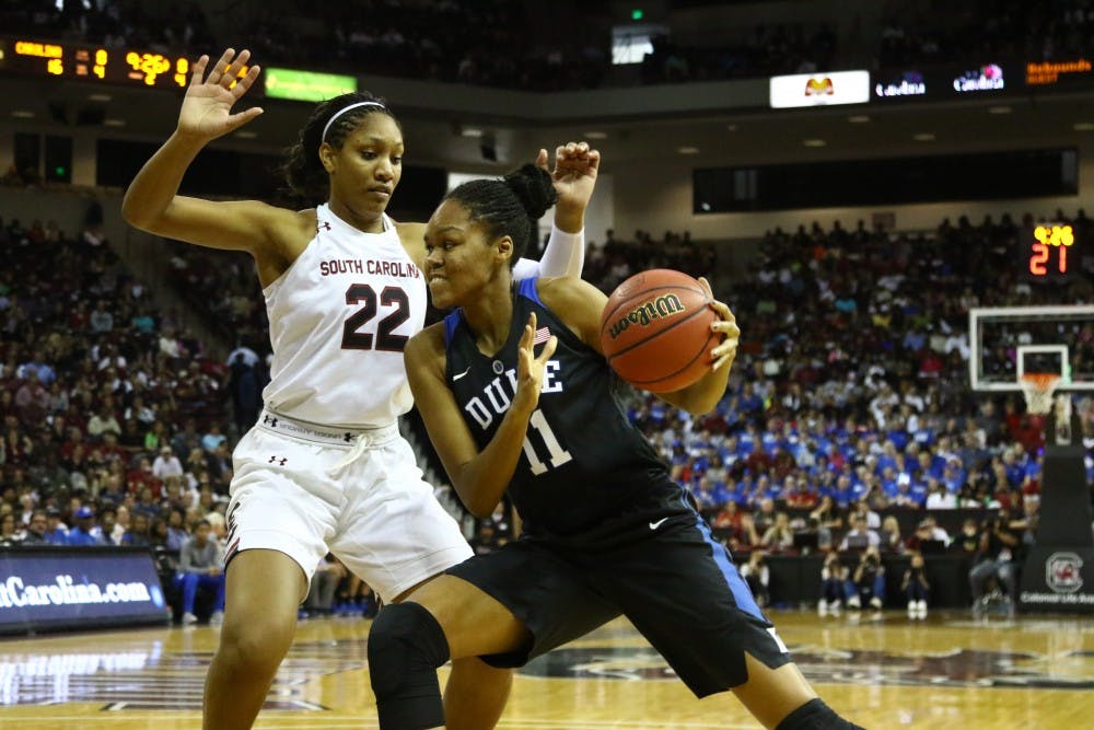<p>Sophomore Azurá Stevens eclipsed the 20-point threshold for the fourth time this season to help the Blue Devils ease past Massachusetts Monday night.</p>