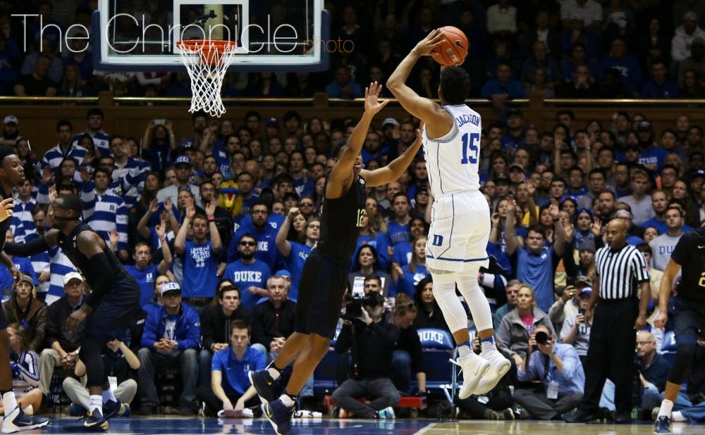 <p>Freshman Frank Jackson scored all eight of his points after halftime, including two 3-pointers.&nbsp;</p>
