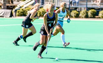 Senior Ashley Kristen scored the lone goal early in Duke's scrimmage against North Carolina on a rebound in front of the net.