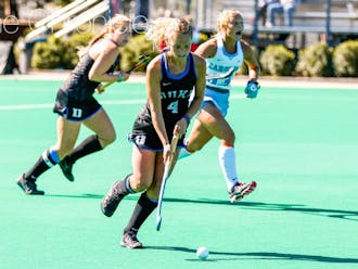 Senior Ashley Kristen scored the lone goal early in Duke's scrimmage against North Carolina on a rebound in front of the net.