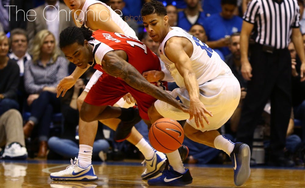 <p>Thornton was matched up against Anthony "Cat" Barber in Duke's win against N.C. State Feb. 6 and held him scoreless for the first 15 minutes. The will likely go head-to-head again as the Blue Devils take on the Wolfpack in the second round of the ACC tournament.</p>