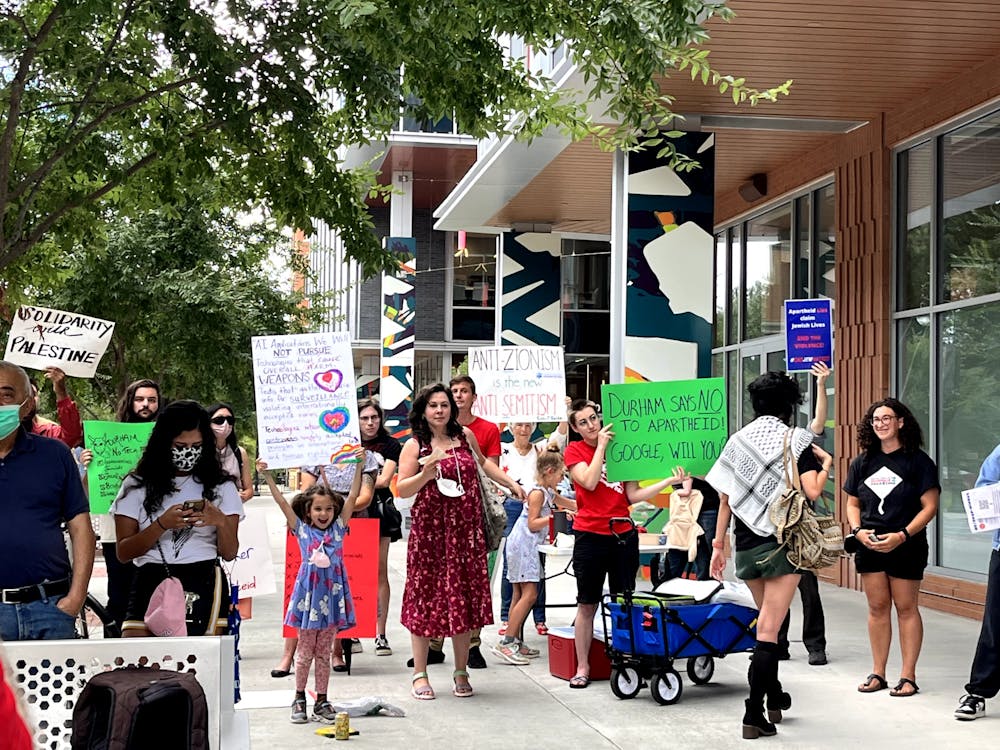 <p>Google employees outside their office Thursday afternoon, calling on Google and Amazon to stop working with the Israeli government and military.</p>
