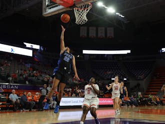 Sophomore guard Taina Mair lays the ball in during Duke's loss to Clemson.