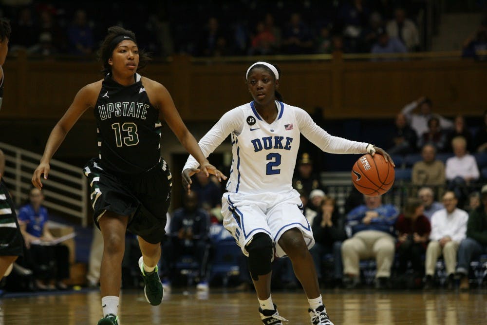 Duke routed Xavier on Thanksgiving day in the Paradise Jam behind strong guard play from Chelsea Gray, Tricia Liston and Alexis Jones.