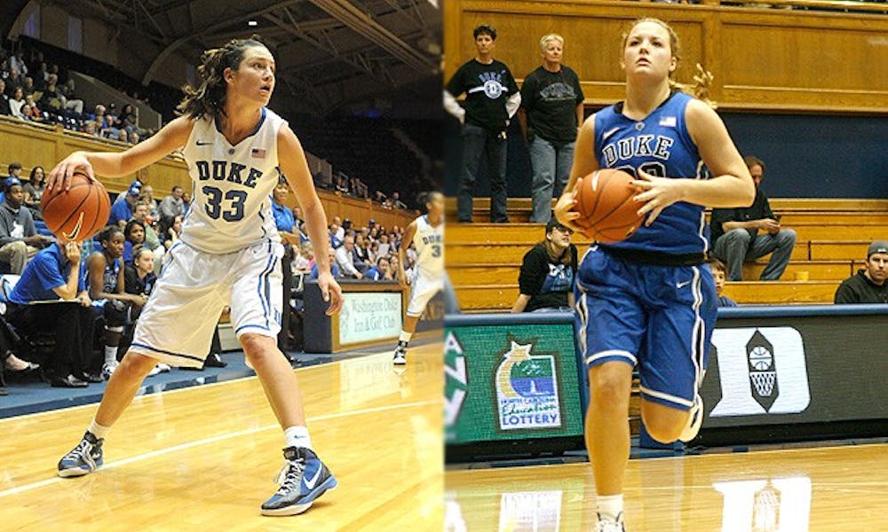 Sophomores Tricia Liston and Haley Peters scored 24 and 21 points, respectively, in the Blue/White scrimmage.