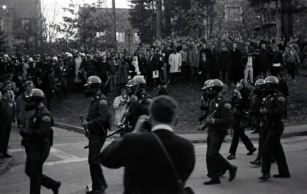 Police were called to campus for the Allen Building Takeover. | Courtesy of Duke University Archives. 