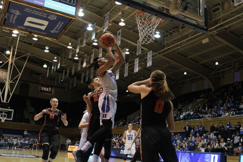 <p>Leaonna Odom scored 12 first-half points to stake Duke to an early lead.</p>