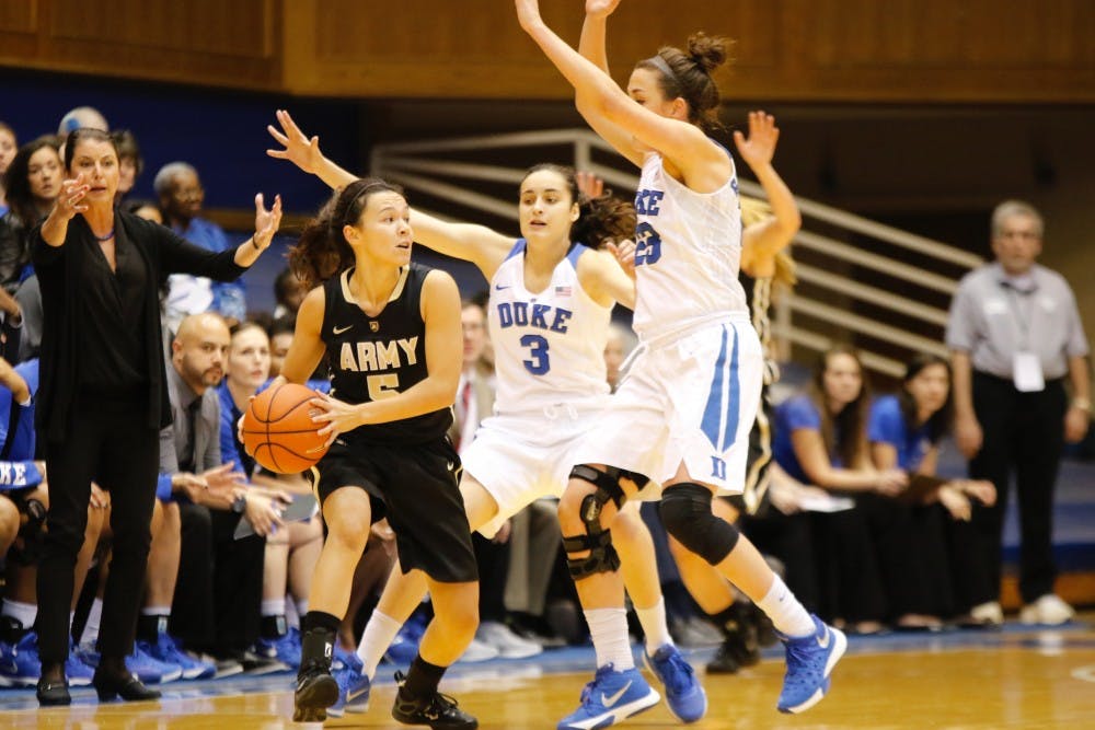 Duke had its hands full with Army's Kelsey Minato Sunday as the Black Knight guard poured in 20 points, including four 3-pointers.