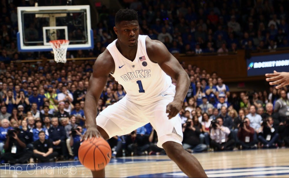<p>Zion Williamson scored 19 of Duke's first &nbsp;on his way to another dominant half.</p>