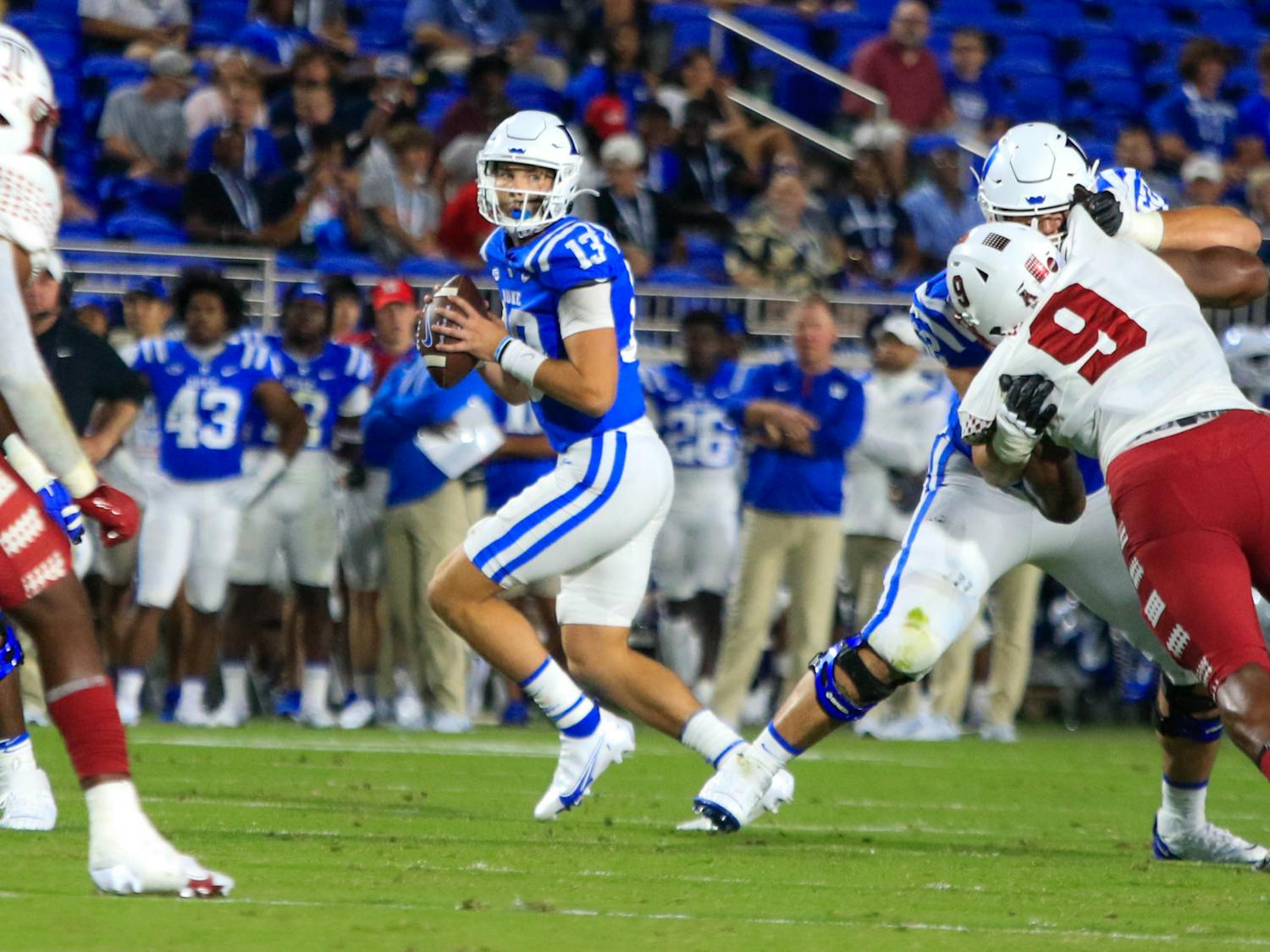Riley Leonard and the Duke offense face their first conference opponent Saturday night. 