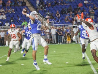 Junior quarterback Riley Leonard threw for 175 yards and rushed for 98 in Duke's win against Clemson. 