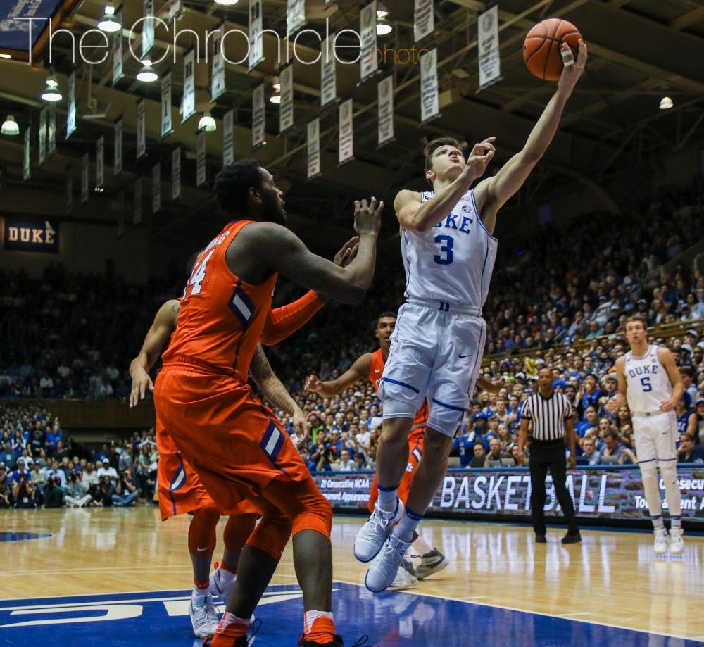 <p>Junior Grayson Allen hit a buzzer-beater to knock off Virginia and its pack-line defense a year ago.</p>