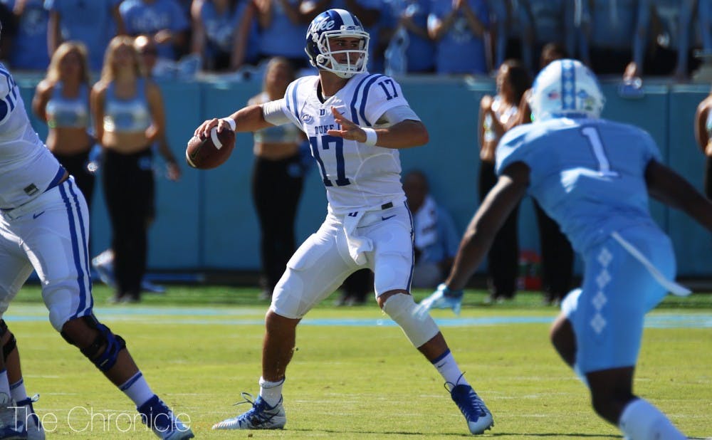 <p>Daniel Jones started the year with impressive performances against N.C. Central and Northwestern before leaving most of the offense to his running backs the last two weeks.</p>
