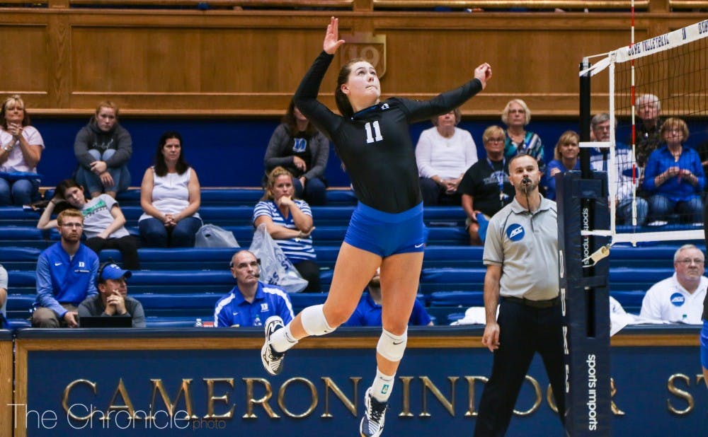 <p>Payton Schwantz led the Blue Devils in kills against North Carolina with 18.</p>