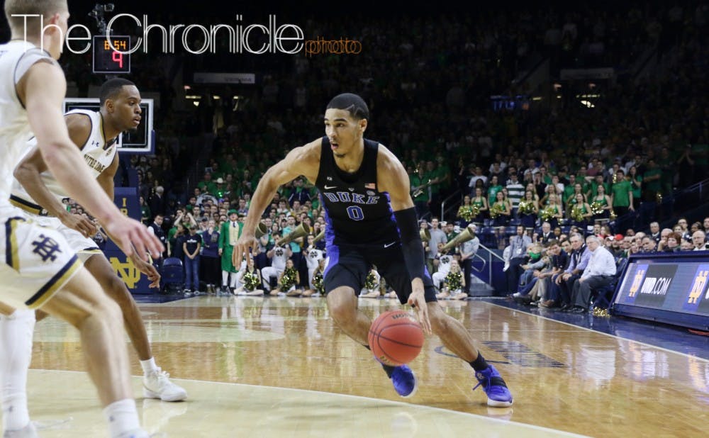 <p>Jayson Tatum's first career double-double sparked the Blue Devil offense to its third straight 80-plus point outburst Monday evening.</p>