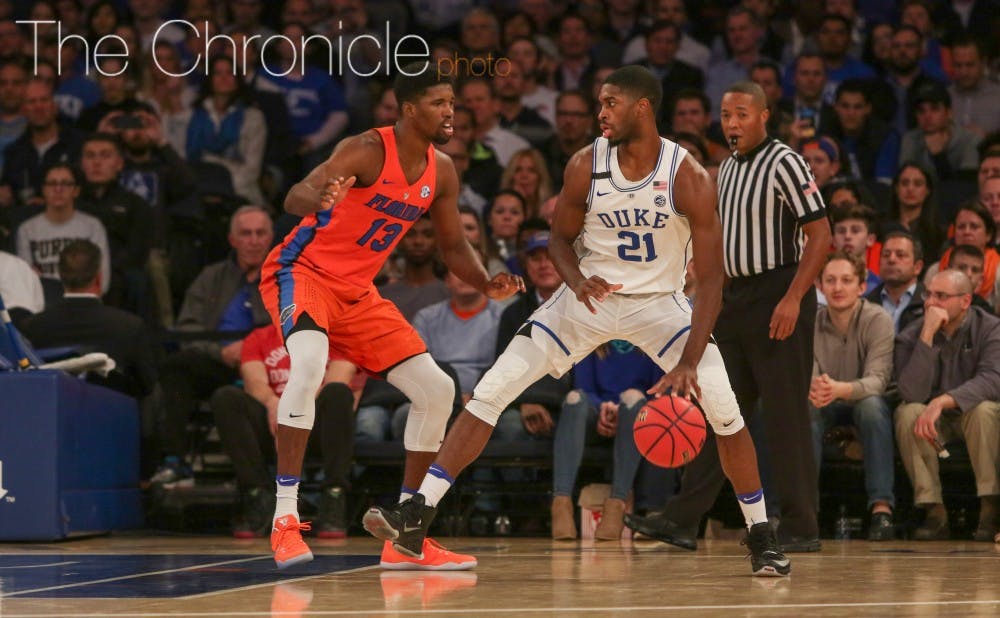 Graduate student Amile Jefferson had 18 points and eight&nbsp;rebounds in the first half and went on to notch his fifth double-double of the season.