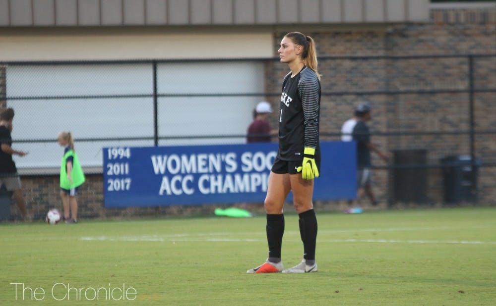 <p>Brooke Heinsohn's effort in goal was not enough to propel the Blue Devils to victory.</p>