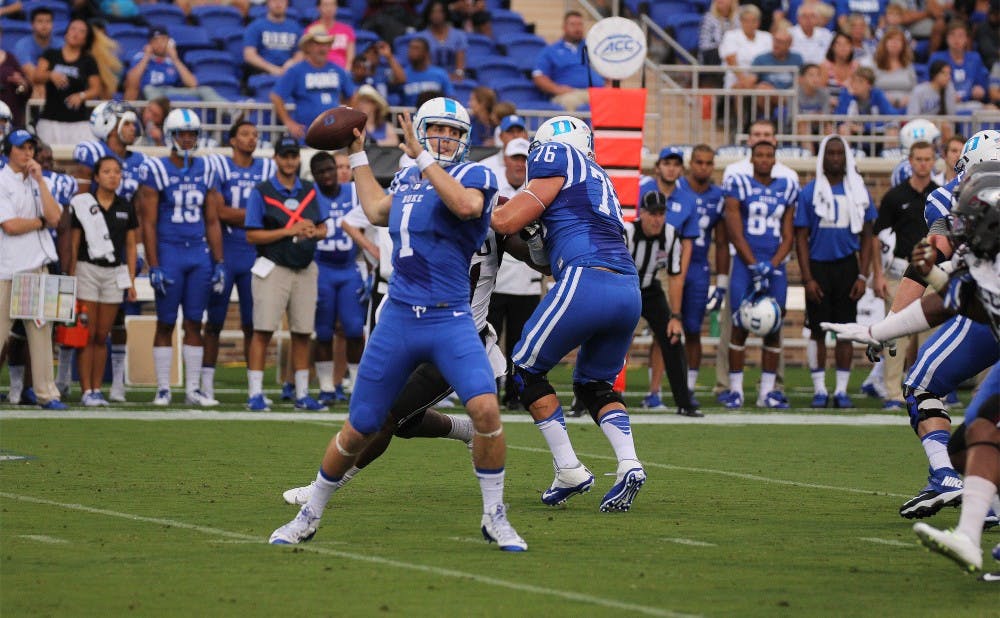 <p>Quarterback Thomas Sirk has impressed in his first two starts, but will need to attack a Northwestern secondary that picked off 15 passes last season to push the Blue Devils’ record to 3-0.</p>