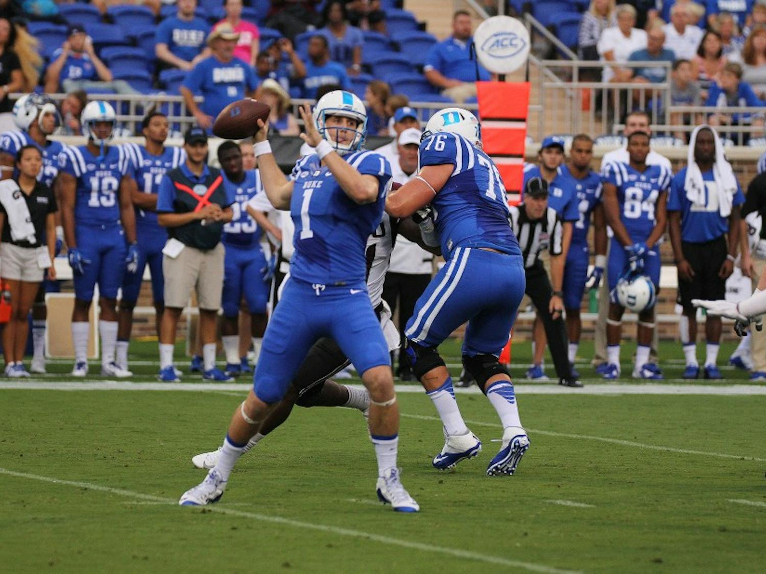 Quarterback Thomas Sirk has impressed in his first two starts, but will need to attack a Northwestern secondary that picked off 15 passes last season to push the Blue Devils’ record to 3-0.