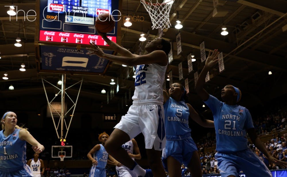 Senior Oderah Chidom scored six quick points off the bench as Duke dominated the paint.&nbsp;