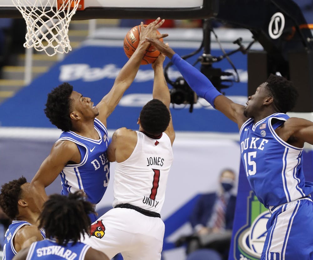 One of the biggest keys to Duke's win Wednesday was keeping Louisville guard Carlik Jones out of the paint.