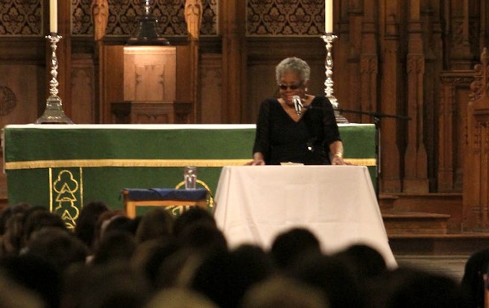 Renowned poet Maya Angelou givers her annual address to the freshman class in the Duke Chapel Sunday afternoon, marking the end of the Class of 2016’s orientation week.