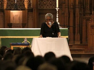Renowned poet Maya Angelou givers her annual address to the freshman class in the Duke Chapel Sunday afternoon, marking the end of the Class of 2016’s orientation week.