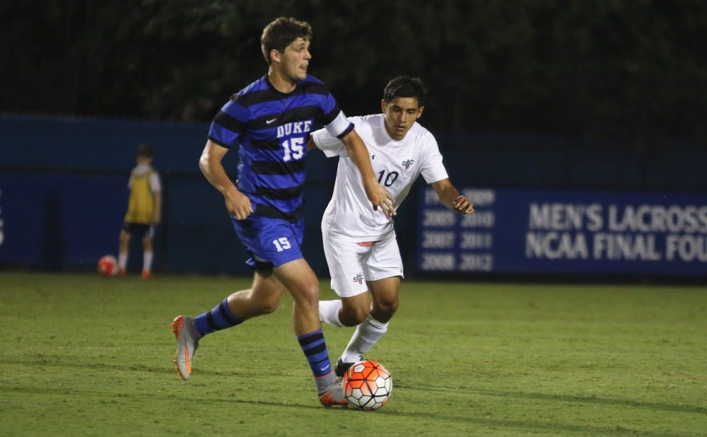 <p>Senior Zach Mathers provided the only offense Sunday, scoring in the opening minute of the second half to propel Duke to a 1-0 win against DePaul.</p>
