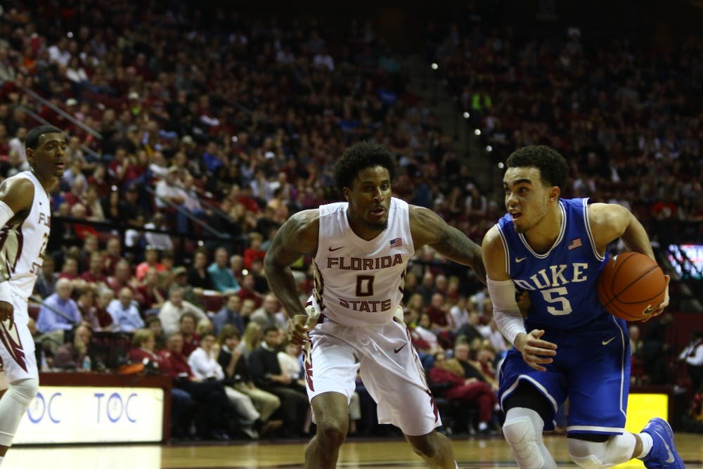 Freshman Tyus Jones netted a double-double with 16 points and 12 assists to help Duke defeat Florida State Monday night.