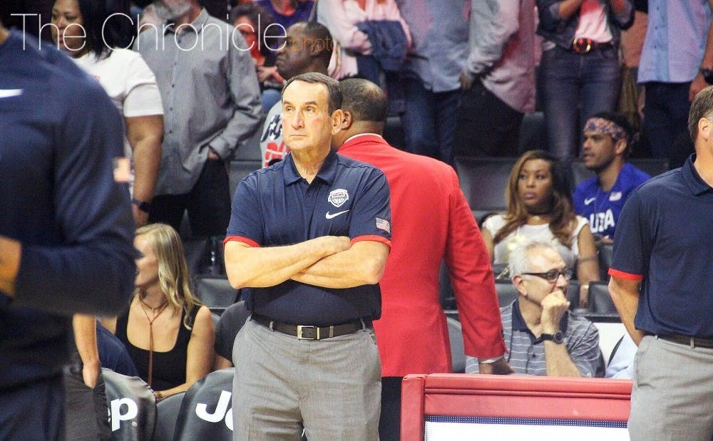 <p>Mike Krzyzewski became the first national team head coach ever to win three gold medals in his final game with Team USA Sunday against Serbia.</p>
