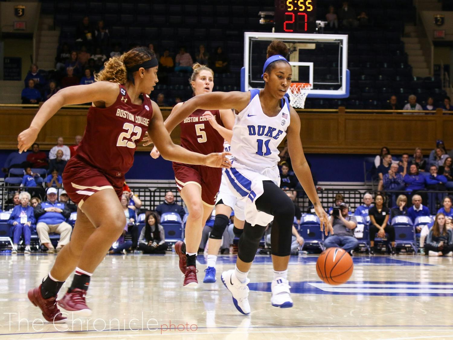 Duke Women's Basketball played Boston College at Cameron Indoor Stadium. The Blue Devils won the home game, final score 85-73.