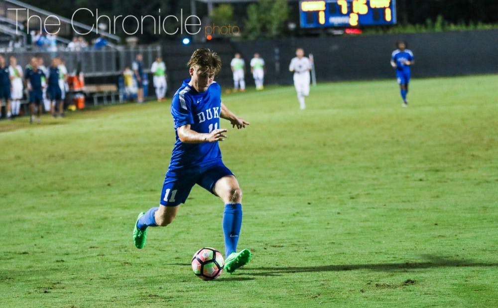 Freshman Max Moser leads the Blue Devils in assists with three this season.&nbsp;