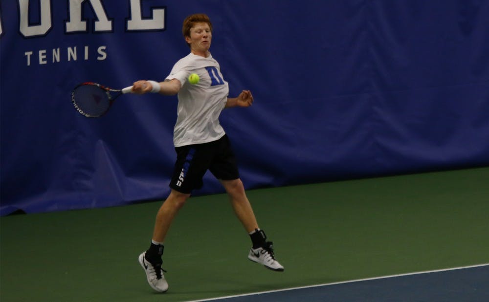 <p>Freshman Ryan Dickerson&nbsp;teamed with Nicolas Alvarez to win their doubles match in Duke's loss at Vanderbilt, where head coach Ramsey Smith reshuffled his doubles pairings.</p>