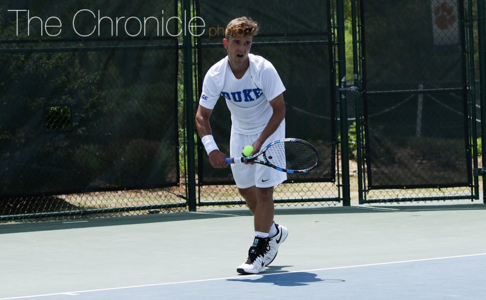 <p>Senior TJ Pura teamed with sophomore Jason Lapidus to win the doubles draw at N.C. State last weekend.&nbsp;</p>