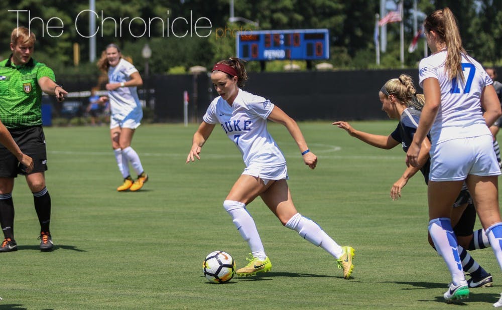 <p>Taylor Racioppi scored or assisted in both of Duke’s games last weekend and has made an immediate impact since returning from a season-ending injury last year.&nbsp;</p>